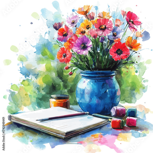 Notebook, watercolor drawing vector, isolated on a white background.