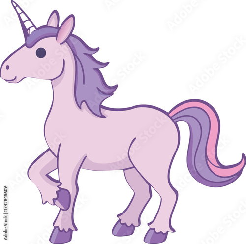 Charming pink unicorn with purple mane and tail mythical creature fantasy art