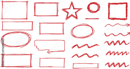 A vector illustration set of grunge rubber stamps, frames, and hearts for a Valentine's Day card design