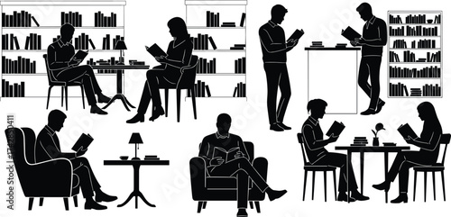 Vector silhouette illustration of people sitting at a cafe table for business, coffee, or dinner