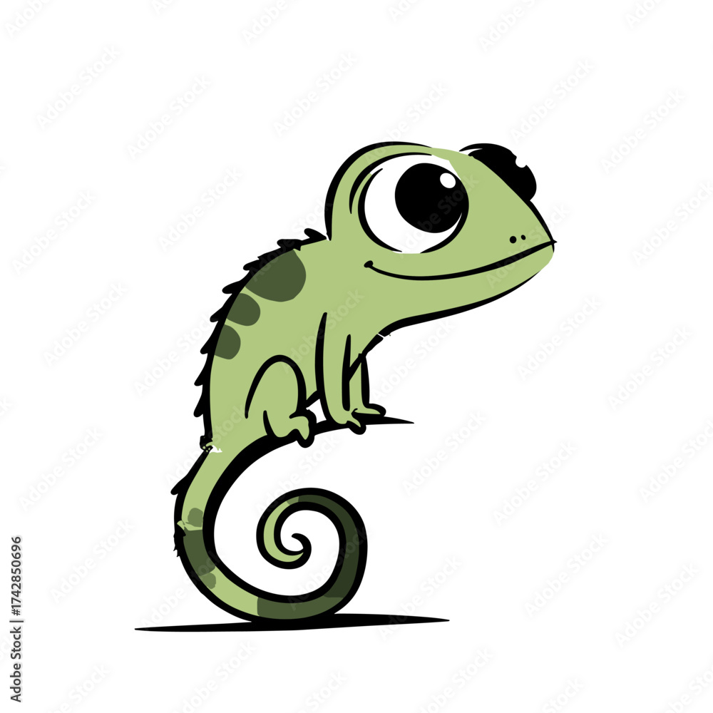 Fototapeta premium Chameleon. Chameleon simple black and white line art vector logo