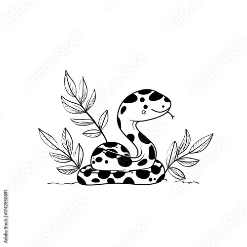 Boa Constrictor. Boa Constrictor simple black and white line art vector logo