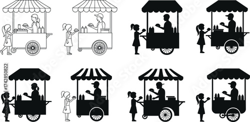 Silhouettes of people and vehicles including train truck car bus crane vintage transportation icons vector illustration