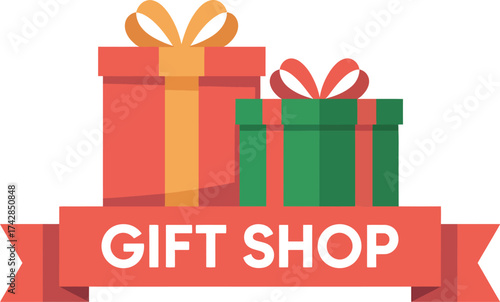 Vector art of gift shop logo with two presents and a ribbon