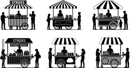 Vintage Style Vector Illustration of Romantic Silhouettes in Paris and New York