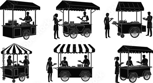 Set of vintage transport silhouettes including train truck bus and construction equipment icons