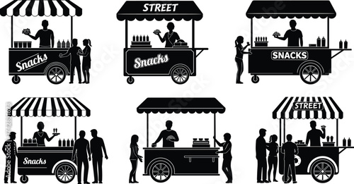 Silhouettes of people with various vintage and modern transportation vehicles and machinery in a city and industrial setting vector illustration