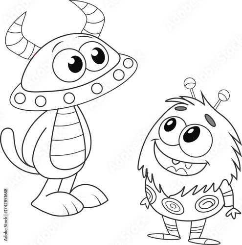 Cute coloring for kids with monsters and aliens