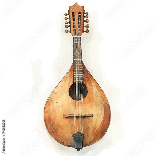 Mandolin, watercolor painting vector, isolated on a white background.