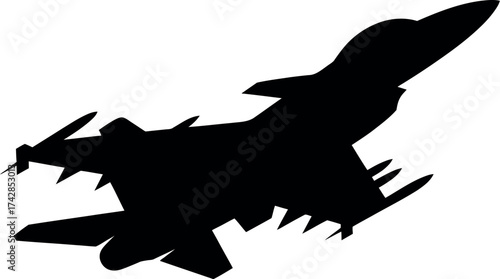 Vector art of silhouette of a fighter jet military aircraft in flight
