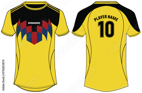 Sports jersey t shirt design flat sketch illustration, America abstract printed Round neck football jersey concept with front and back view for Cricket, soccer, Volleyball and badminton uniform kit