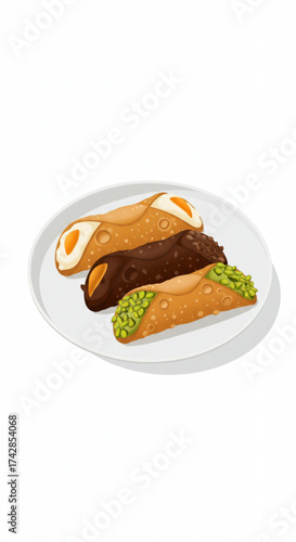 Cannoli desserts on a plate with various fillings and toppings  