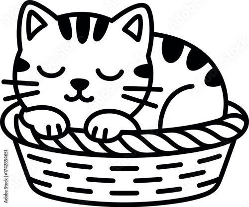 Vector art of adorable sleeping cat in basket vector illustration perfect for cat lovers and petthemed designs
