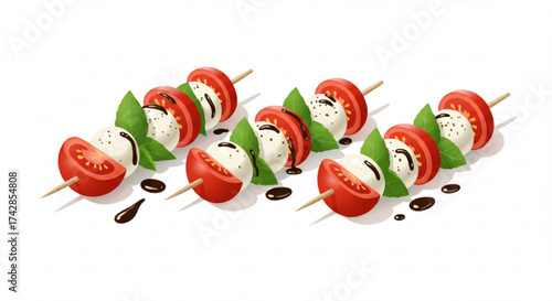 Caprese skewers with tomatoes, mozzarella, and basil drizzled with balsamic  