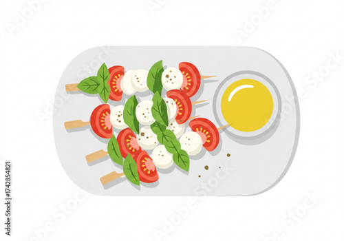 Caprese skewers with tomatoes, mozzarella, basil, and olive oil  