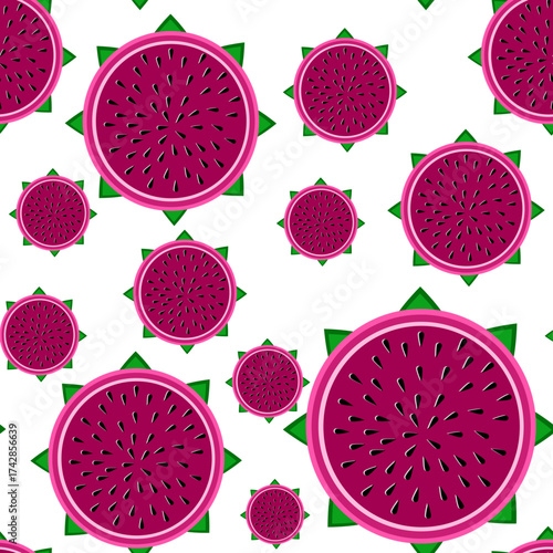Dragonfruit red slices seamless tropical pattern vector illustration 