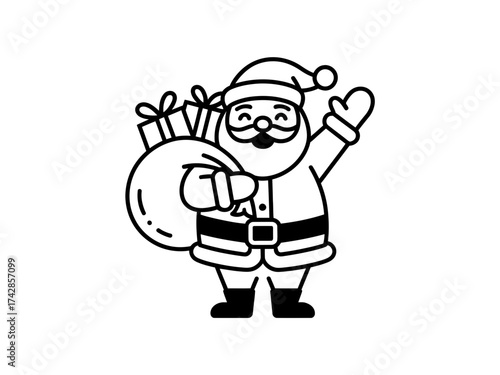 Vector art of cheerful santa claus holding a sack full of christmas gifts