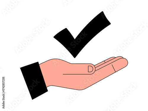Vector art of hand holding a check mark, symbolizing approval and agreement