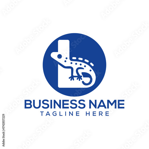 Modern l letter logo design featuring a stylized lizard illustration in vibrant colors