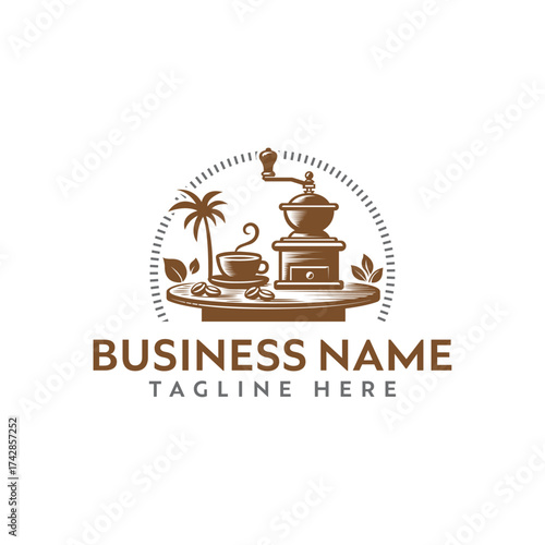 Vintage retro rustic coffee maker logo design with classic brewing elements