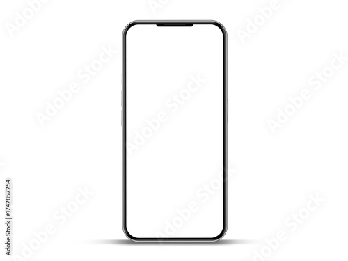 Realistic smartphone mockup. Mobile phone vector with isolated on white background. Device front view. 3D mobile phone with shadow. Realistic, high quality smart phone mockup for ui ux presentation.