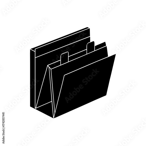 A black file folder isometric on transparent background