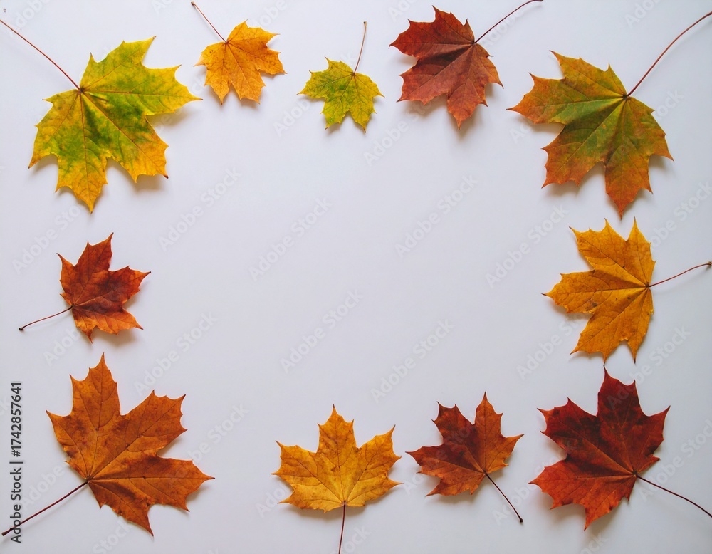 Fototapeta premium Autumn maple leaves arranged on white background
