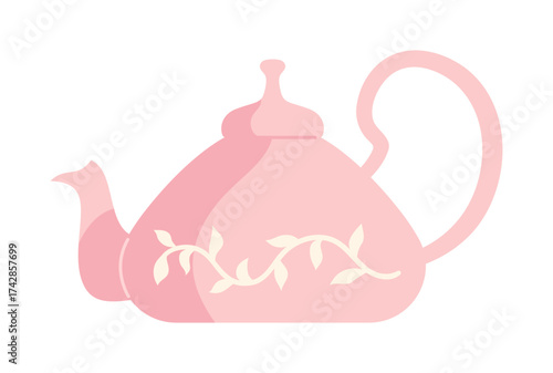 Retro teapot or kettle cartoon illustration. Vintage old ceramic tea kettle, hand drawn floral patterns. Abstract childish hand drawn simple antique old fashioned teapot crockery. Vector clipart art