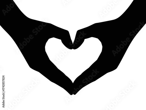Vector art of silhouette of hands forming a heart shape, symbolizing love and care