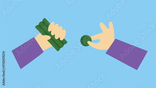 Hand holding plasticine. Vector illustration in flat style. Isolated on a blue background.