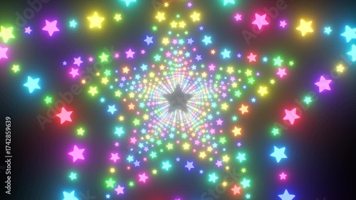 Rainbow Luminous Glow Endless Tunnel Made Of Tiny Magic Star Shapes - 4K Seamless VJ Loop Motion Background Animation
