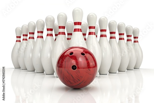 Ultra-Realistic 3D Bowling Pins Set on Pure White Background – High-Resolution Studio Image