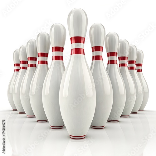 Ultra-Realistic 3D Bowling Pins Set on Pure White Background – High-Resolution Studio Image
