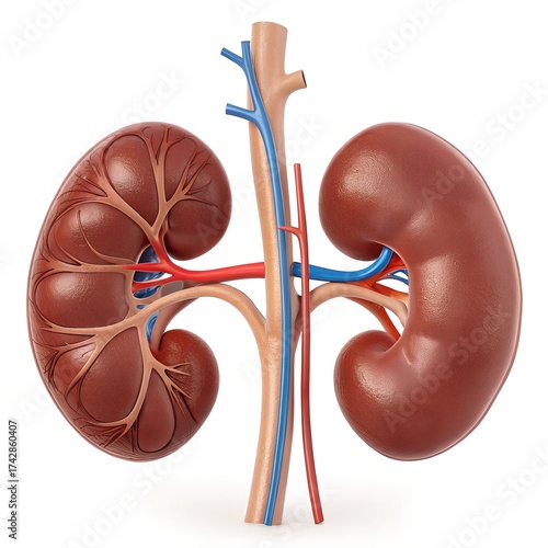 Anatomically Accurate 3D Human Kidney on Pure White Background – Ultra-Realistic Medical Illustration