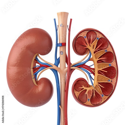 Anatomically Accurate 3D Human Kidney on Pure White Background – Ultra-Realistic Medical Illustration