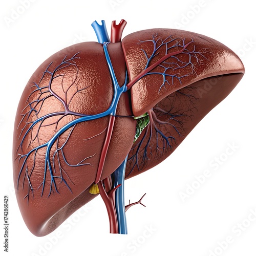 Anatomically Accurate 3D Human Liver on Pure White Background – Ultra-Realistic Medical Illustration