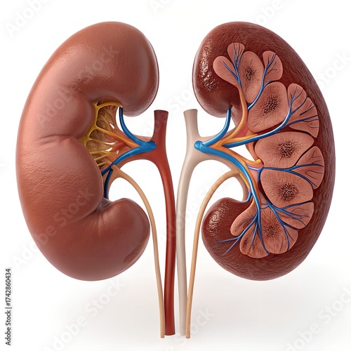 Anatomically Accurate 3D Human Kidney on Pure White Background – Ultra-Realistic Medical Illustration