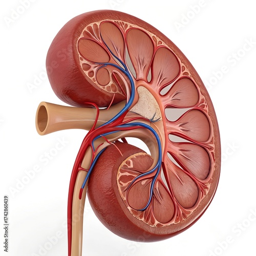 Anatomically Accurate 3D Human Kidney on Pure White Background – Ultra-Realistic Medical Illustration