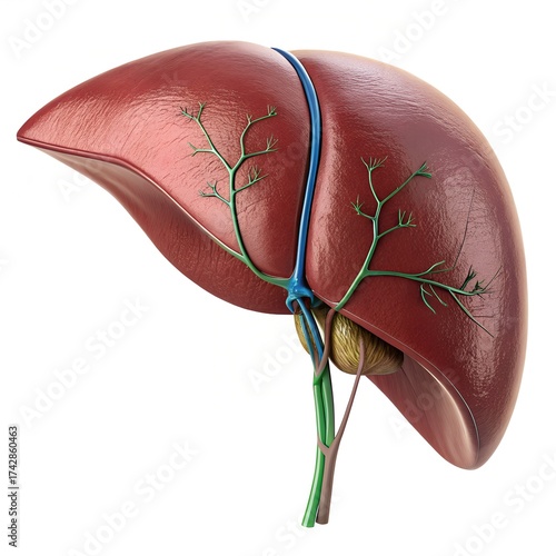 Anatomically Accurate 3D Human Liver on Pure White Background – Ultra-Realistic Medical Illustration