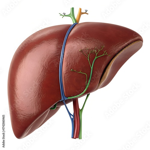 Anatomically Accurate 3D Human Liver on Pure White Background – Ultra-Realistic Medical Illustration