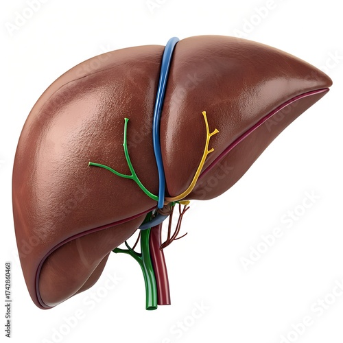 Anatomically Accurate 3D Human Liver on Pure White Background – Ultra-Realistic Medical Illustration