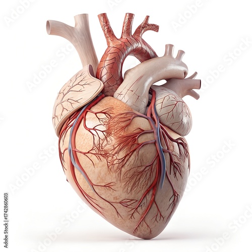 Anatomically Accurate 3D Human Heart on Pure White Background – Medical Precision Render