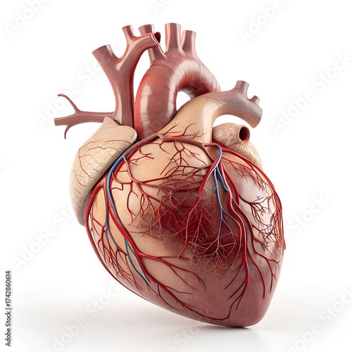 Anatomically Accurate 3D Human Heart on Pure White Background – Medical Precision Render