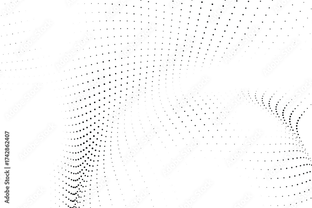 Naklejka premium Black halftone dotted wave abstract background for professional branding poster layout template and motion graphic visual design elements