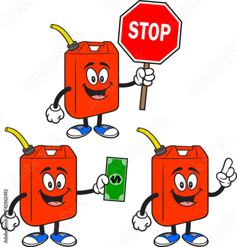 Gas Can Mascot Set 03, Hand Drawn illustrations of Gas Can Mascots in various poses.
