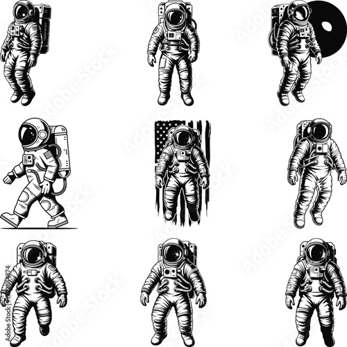 Astronaut Vector Bundle, Astronaut Walking in Space Illustration, Cute Space Astronaut Svg
