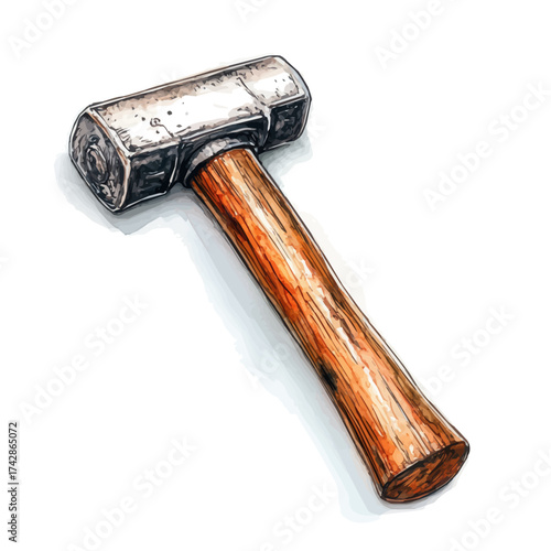 Hammer, watercolor clipart vector, isolated on a white background.