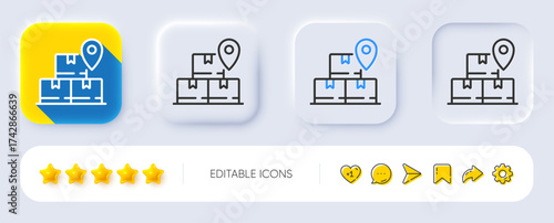 Delivery service line icon. Neumorphic, Flat shadow, 3d buttons. Package location sign. Tracking parcel symbol. Line delivery service icon. Social media icons. Vector