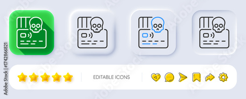 Cyber attack line icon. Neumorphic, Flat shadow, 3d buttons. Ransomware threat sign. Credit card phishing symbol. Line cyber attack icon. Social media icons. Vector