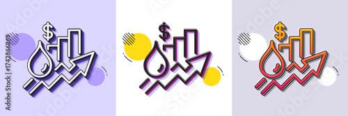 Rise price line icon. Halftone dotted pattern. Gradient icon with grain shadow. Petrol excise duty sign. Tax rate symbol. Line rise price icon. Various designs. Vector